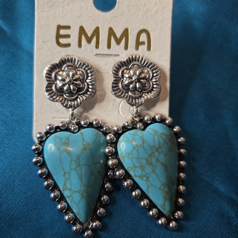 Silver and Turquoise Heart Earrings